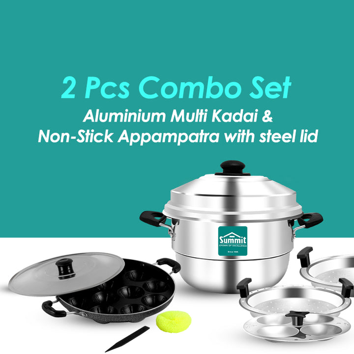 Summit Appampatra Big With Lid Grill & Aluminium 4 Plates Multi Kadai