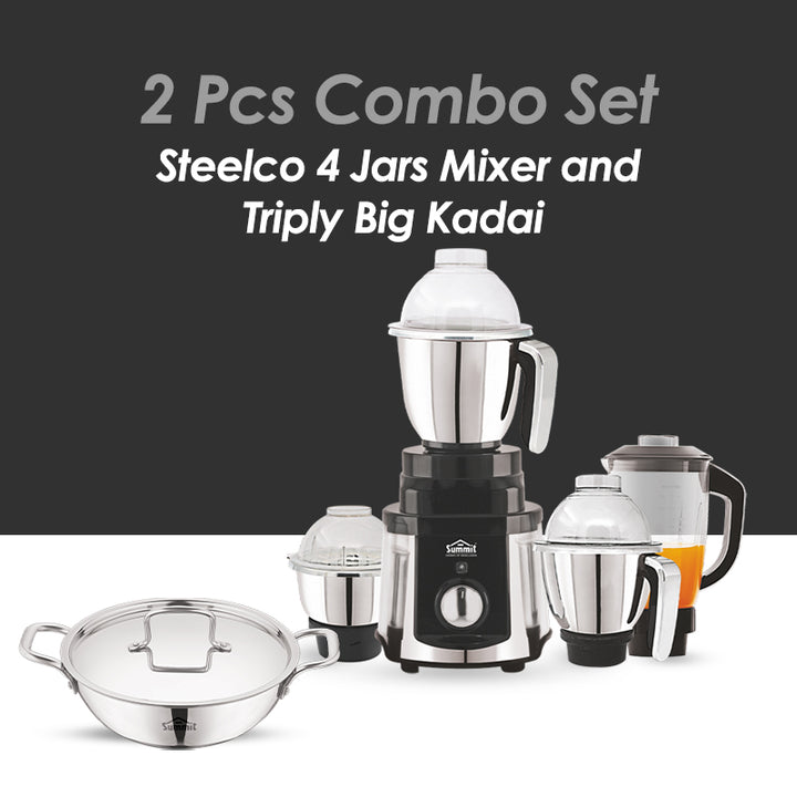 Summit Mixer Grinder Steelco 1000W 4 Jars & Kadai Big Triply With Steel Lid